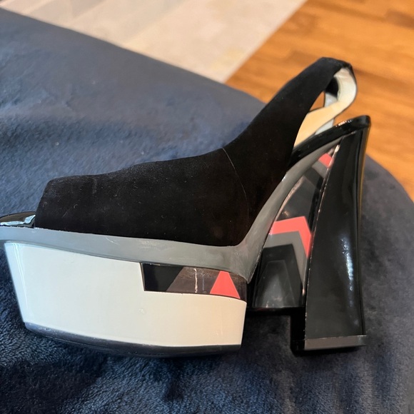 New Giani Bini multicolored wedge Sz 7, lil scuff-suede, black pink gray white - Picture 6 of 8